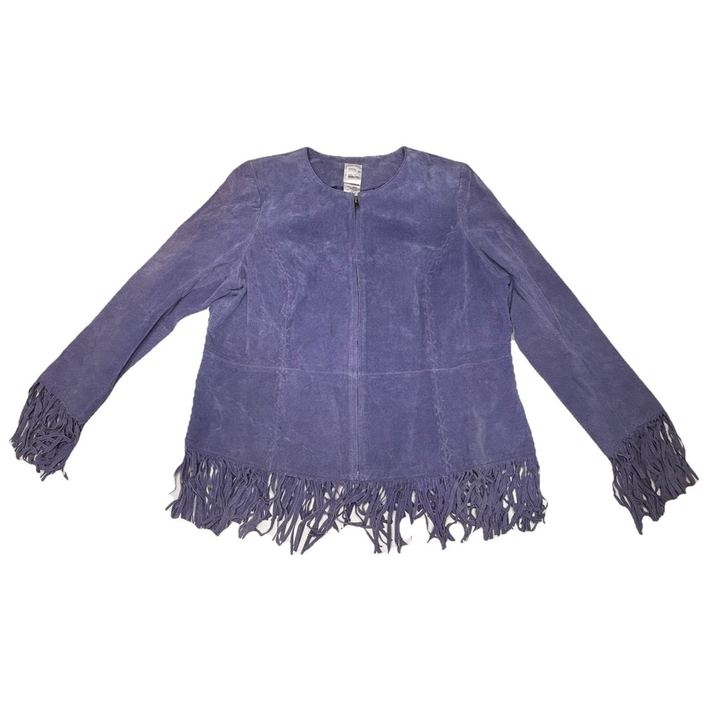 Roaman's 18W Suede Leather Fringe Jacket Purple Western Boho Rodeo Cowgirl VTG